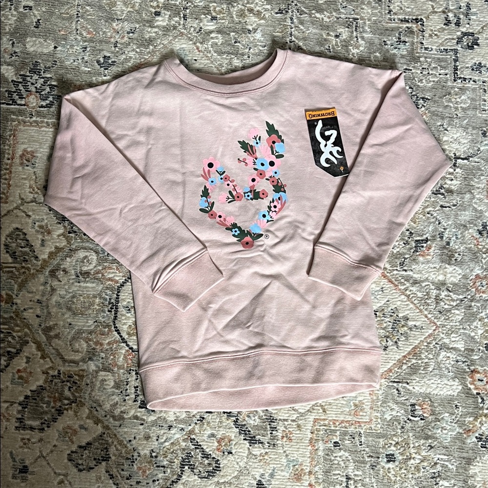 Pink browning youth medium heart sweatshirt